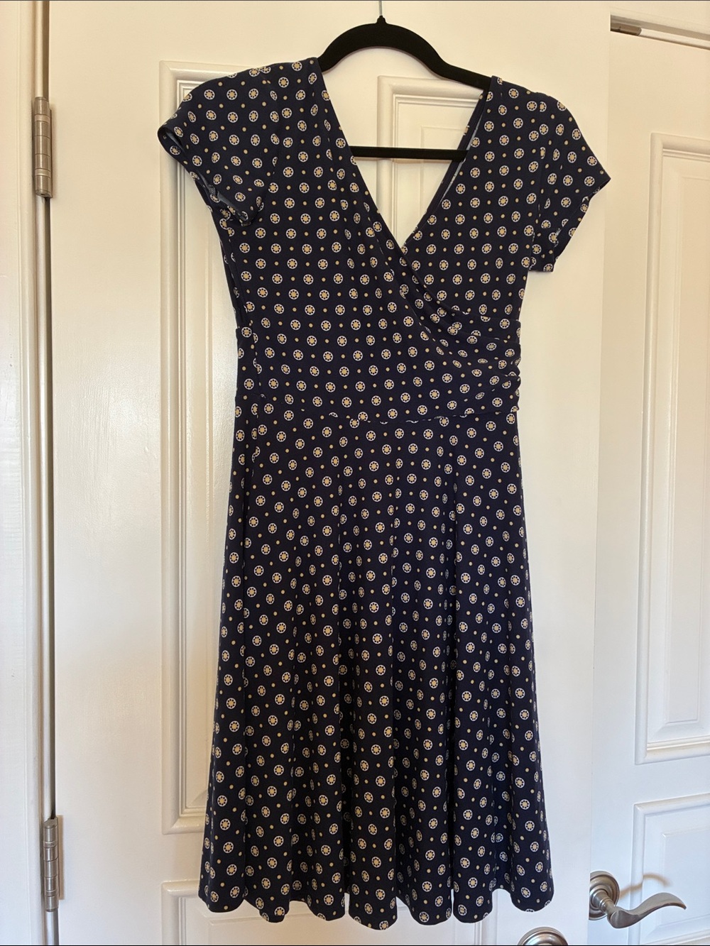 Kaileigh Navy & Cream Floral Wrap Midi Dress